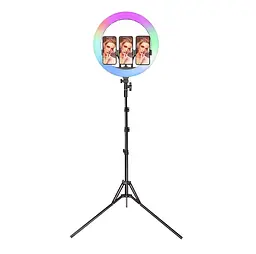 Кільцева світлодіодна LED лампа RIAS MJ36 RGB на 3 тримачі, USB, дротове управління 36 см - мініатюра 3