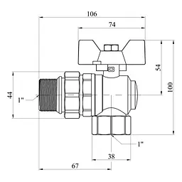 Кран-американка кульовий кутовий Kroner 1" ВЗ PN40 метелик, нікельований (CV033225) - мініатюра 4