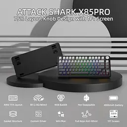 Ігрова механічна бездротова клавіатура Attack Shark X85 Pro / Три режими підключення / Blueberry Switch / Black - мініатюра 3