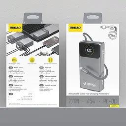 УМБ Dudao 20000mAh K31 Pro 45W PD,QC USB-A,USB-C In/Out,with built-in USB-C/Lightning cables Gray - мініатюра 2