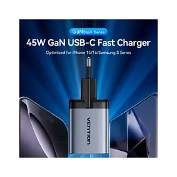 Зарядний пристрій Vention 2xUSB-C PD 45 Вт GaN сірий (FCDH0-EU) - мініатюра 3