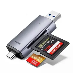 Карт рiдер Baseus Lite Series USB-A & Type-C to SD/TF Card Reader 2-in-1 зчитувач карт пам'яті WKQX060113 - мініатюра 5