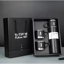 Подарунковий набір Vacuum Flask SET, термос з нержавіючої сталі 500 мл та 3 чашки чорний - мініатюра 3
