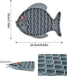 Силіконовий килимок для лизання для собак Derby Fish Shaped Dog Lick Mat, сірий - мініатюра 6