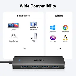 Концентратор Ugreen USB 3.0 to 4хUSB 3.0 0.15m Space Gray CM219 (25851) - мініатюра 5