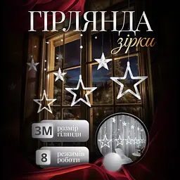 Гірлянда-штора Зірки розмір 3*0,7 м 12 фігур, білий GarlandoPro 1733055W - мініатюра 17