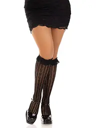 Гольфи ажурні Leg Avenue Sweetheart Ruffle Cuff Knee Highs, чорні, з рюшами, малюнок-сердечка - мініатюра 3