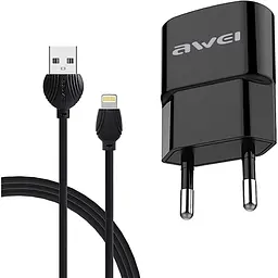 Зарядний пристрій AWEI C-832 Travel charger + Lightning cable 1USB 2.1A Black - мініатюра 2