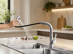 Кран / змішувач Faucet CR-8428 багатофункціональний метал / Змішувач кухонний з висувною лійкою, хром / Висувний кухонний змішувач з нержавіючої сталі - мініатюра 4