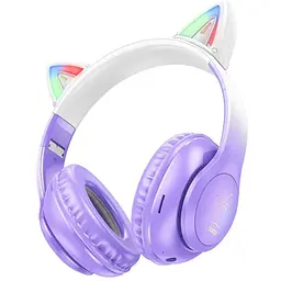 Навушники бездротові Hoco W42 Cat Ear накладні з вушками та LED підсвічуванням фіолетовий