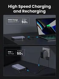 УМБ Ugreen 20000mAh 100W PD,QC, USB-A, 2xUSB-С Grey (PB720) - мініатюра 4