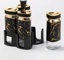 Органайзер набір Condiment Set для спецій на підставці з 4 баночками для спецій по 120 мл Чорний - мініатюра 2