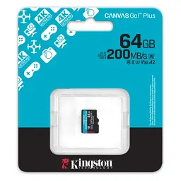 Карта пам'яті microSDXC, 64Gb, Kingston Canvas Go! Plus, Class 10 UHS-I U3 V30 A2, без адаптера, до 200 МБ/с (SDCG4/64GBSP) - мініатюра 3
