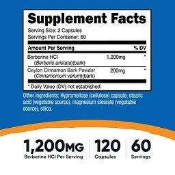 Берберин гідрохлорид Nutricost із цейлонською корицею 1200 мг 120 капсул - мініатюра 3