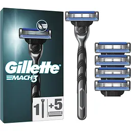 Станок для гоління чоловічий (бритва) Gillette Mach3 з 5 змінними картриджами