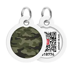 Адресник для собак і котів металевий Waudog Smart ID з QR паспортом малюнок Камо зелений коло Д 30 мм