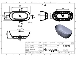 Ванна Miraggio Sapfire 1650x760 матова, біла 0002251 - мініатюра 5