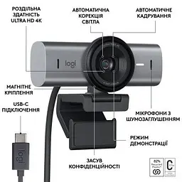 Веб-камера Logitech MX Brio 4K Graphite (960-001559) - мініатюра 6