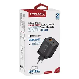 Зарядний пристрій Promate USB-C + USB-A (powerport-25ac.black) - мініатюра 10