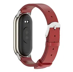 Шкіряний ремінець MiJobs для фітнес-браслета Xiaomi Mi Band 7 Type B червоний, тримач - золотистий - мініатюра 3