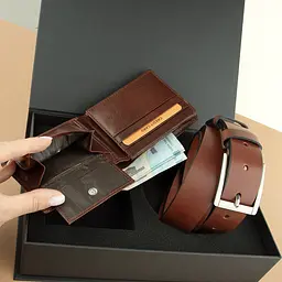 Подарунковий чоловічий набір Handycover 2511 (портмоне та ремінь) коричневий в коробці - мініатюра 4