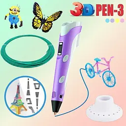 Дитяча 3D Ручка для малювання та створення об'ємних моделей 3DPen-3 з дисплеєм + трафарети + 10 м пластику + підставка у наборі - мініатюра 4