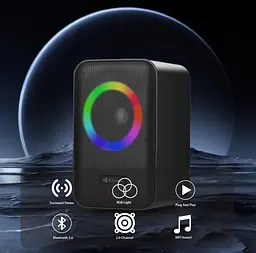 Компьютерные колонки Kisonli X20 Bluetooth, 20W, USB, RGB light, Black - мініатюра 6