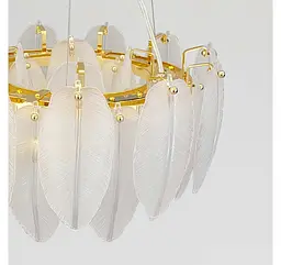 Компактна підвісна люстра Artlight 21824-400GD золота кругла на 5 ламп E14 з матовим скляним пір'ям - мініатюра 3