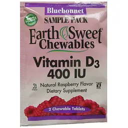 Вітамін D3 Bluebonnet Nutrition Earth Sweet Chewables 400IU зі смаком малини 90 жувальних таблеток - мініатюра 3