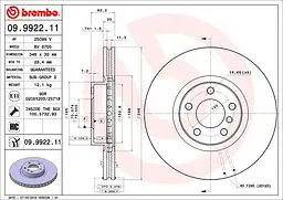 Диск гальмівний передній вентильований Bmw X5, X6 06-19р Brembo (09.9922.11) - мініатюра 2