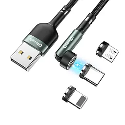 Кабель магнітний із швидкою зарядкою Elough 7 Contact 3 A 2 м круглий конектор, Green 3 в 1 Micro USB/Lightining/Type C, обертання на 540°
