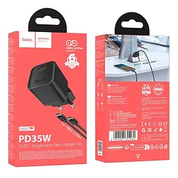 Адаптер мережевий HOCO C to C cable Ingenious single port PD charger set N66 |1Type-C, 35W/3A, PD/QC| - мініатюра 2