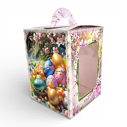 Коробка для великодньої паски з віконцем 14×14×18,7 см, подарункова, на 400 г