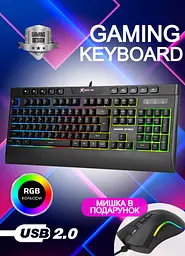 Клавіатура ігрова XTRIKE GAME KEYBOARD Провідна геймерська клавіатура, мембранна клавіатура, клавіатура з підсвічуванням RGB + мишка ігрова у подарунок - мініатюра 2