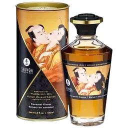 Розігріваюче масло Shunga Aphrodisiac Warming Oil Caramel Kisses без цукру, смачне 100 мл