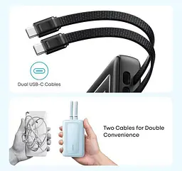 Повербанк Anker 20000 mAh 45W Power Bank з вбудованими кабелями швидка зарядка PD наскрізна зарядка LED дисплей УМБ Рожевий - мініатюра 4