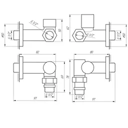 Набір Кран вентильний кутовий з американкою Solomon Lux 1/2″ White 7777 TEN (2шт.) 000020287 - мініатюра 6