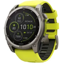 Розумні годинники Garmin Fenix8 51mm Solar Sapphire Titanium w.Amp Жовтий/Graphite Silicone Band 010-02907-21