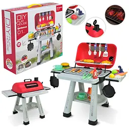 Ігровий набір дитячої кухні гриль барбекю Diy play house зі світловими ефектами, 64 предмети (678-110A)
