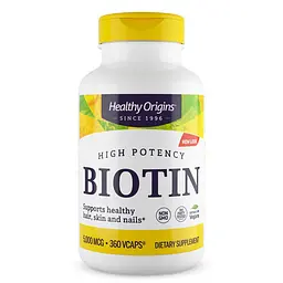 Біотин Healthy Origins Biotin 5000 mcg High Potency 360 вегакапсул для підтримки волосся шкіри та нігтів