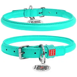 Нашийник для собак Waudog Glamour, круглий, шкіряний, з QR паспортом, M, 33-41х1 см, ментоловий - мініатюра 2
