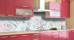 Кухонний фартух Блакитні квіти вінілові завитки для кухні 65х250 см Абстракція Сірий Happy Pocket Z184782 - мініатюра 3