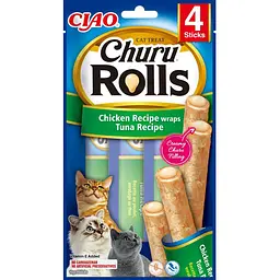 Ласощі для котів INABA Churu Rolls палички курка та тунець 4 шт по 10 г