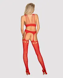 Бодістокінг Obsessive Bodystocking G313 red шнурівка геометричний декор S/M/L - мініатюра 4