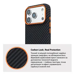 Карбоновый чехол для Apple iPhone 17 Pro, LikeCarbon2 SE MagCase, черный, тонкий защитный чехол-панель из поликарбоната с магнитами N52, MagSafe, противоударный, совместимый с беспроводной зарядкой, приподнятые края для защиты камеры, ArmorStandart (ARM89161) - мініатюра 7