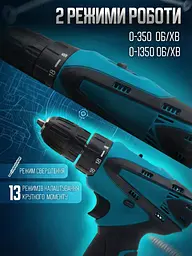 Потужний шурупокрут акумуляторний, дриль-шурупокрут акумуляторний 12V+2 АКБ+кейс з повним комплектом насадок блакитний - мініатюра 5
