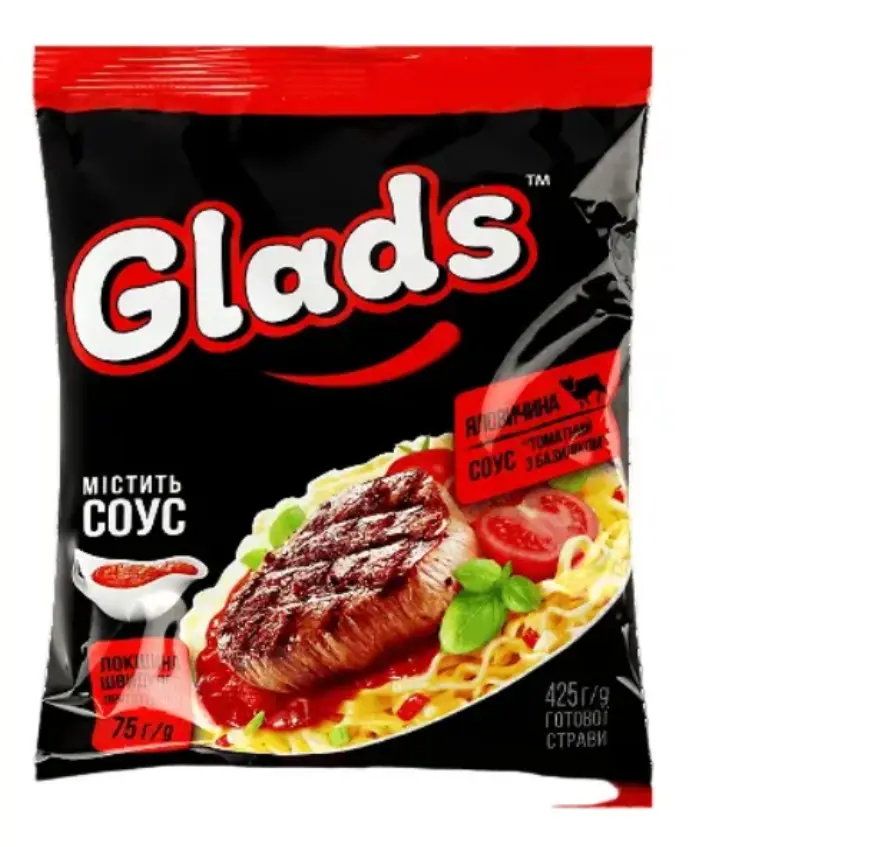 Локшина швидкого приготування Glads яловичина та соус томат з базиліком ...
