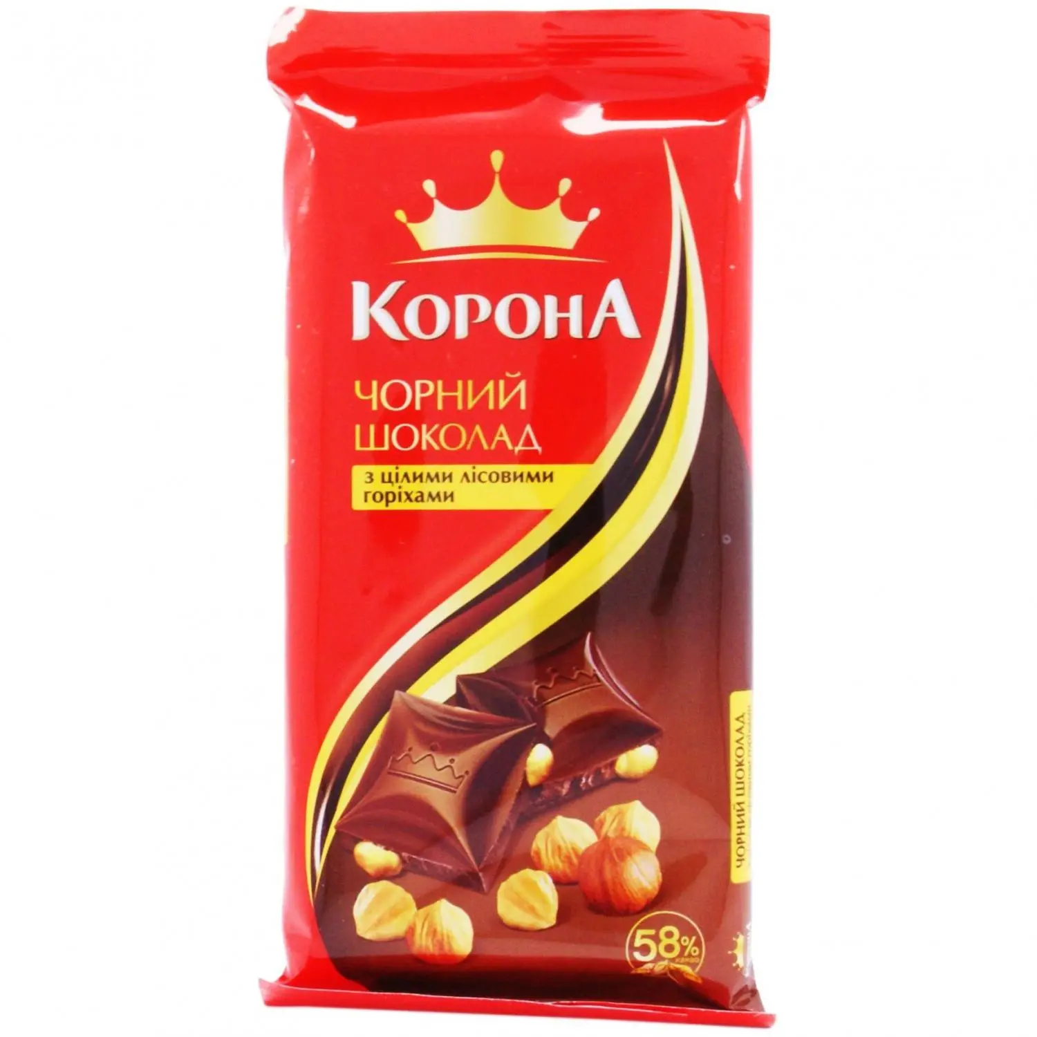 Шоколад Корона черный с целыми лесными орехами, 90 г