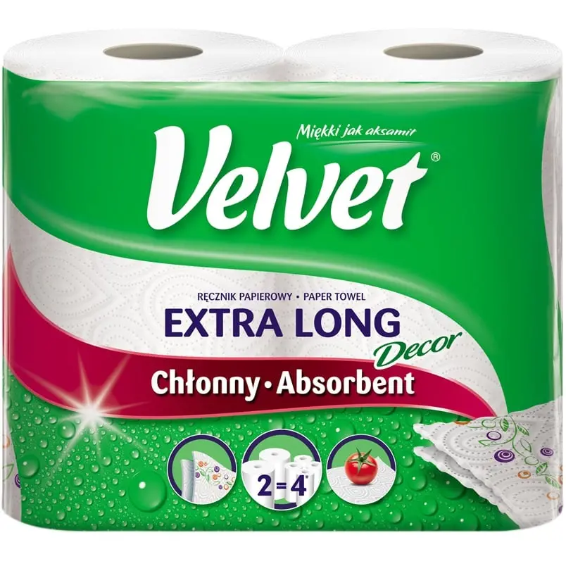 Бумажные полотенца Velvet Extra Long Decore, двухслойные, 2 рулона