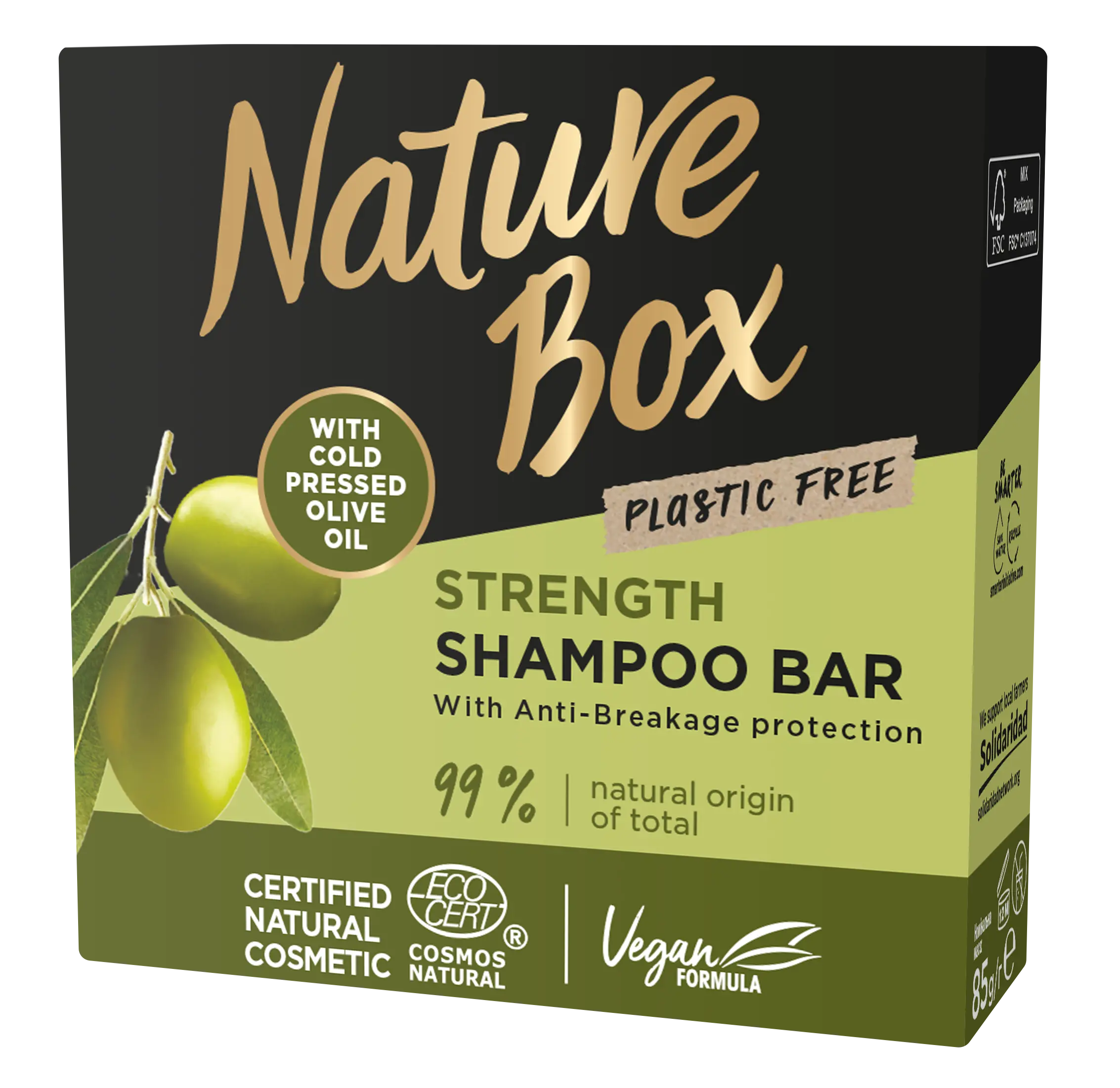 Твердый шампунь Nature Box Olive Oil, для укрепления длинных волос и противодействия ломкости, с оливковым маслом холодного отжима, 85 г